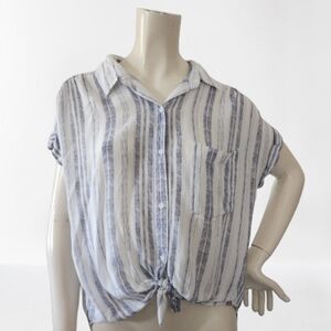 Cloth & Stone Top Womens M Blue Stripes Short Sleeve
